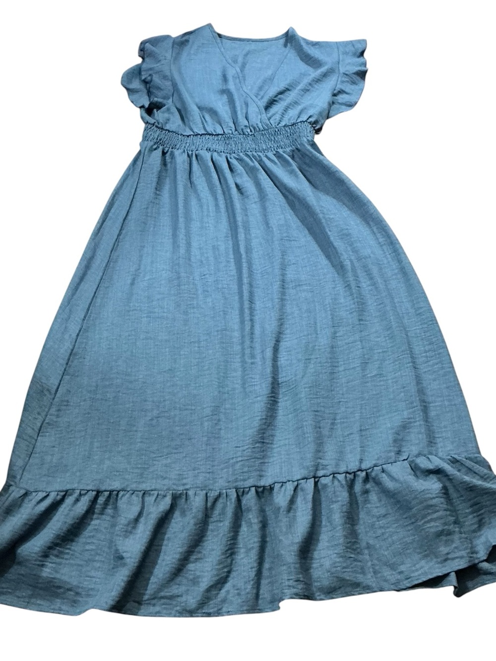 Girls Blue Maxi Dress with Ruffle Hem